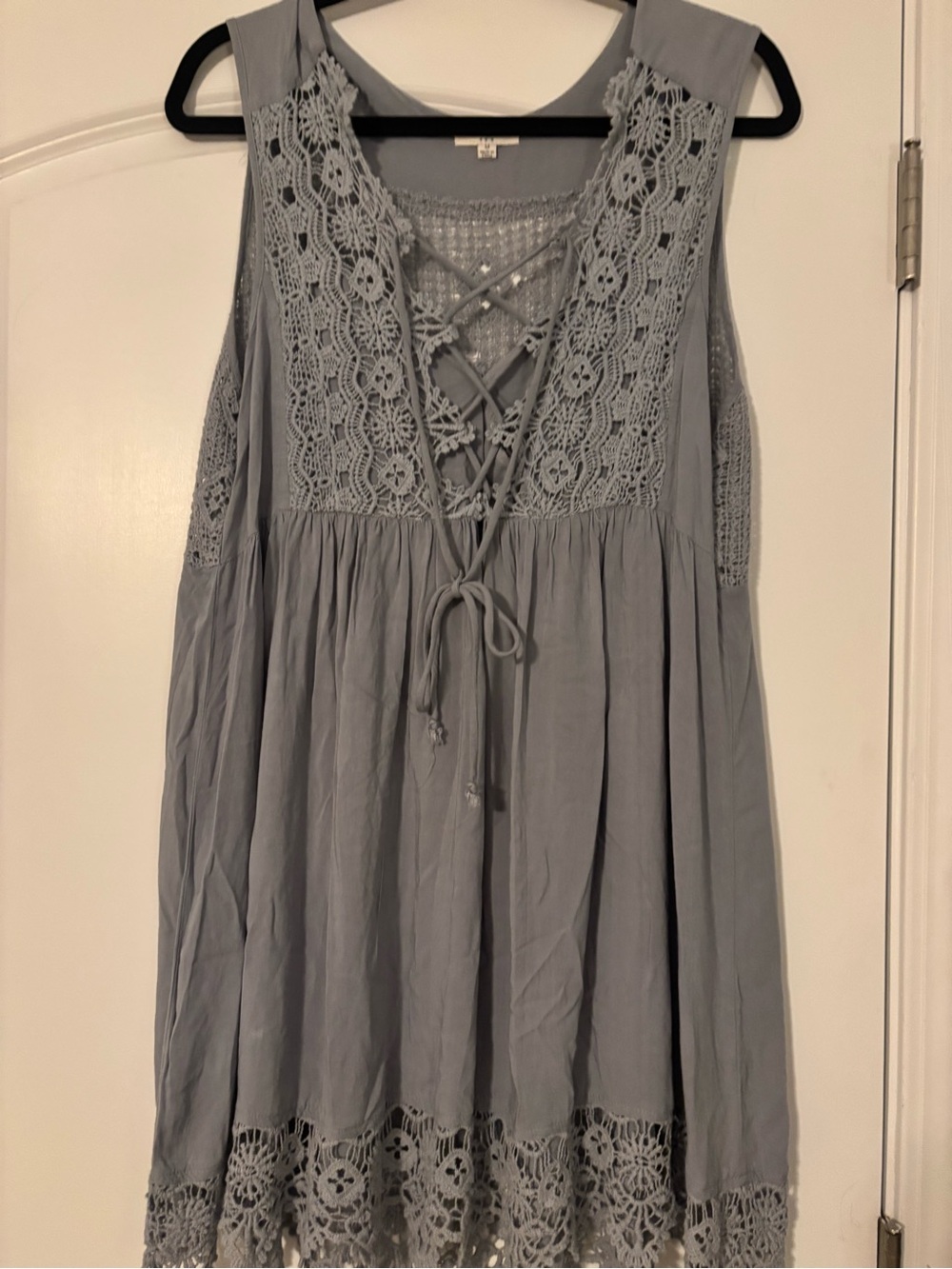 Umgee Light Gray Lace-Up Crochet Tunic